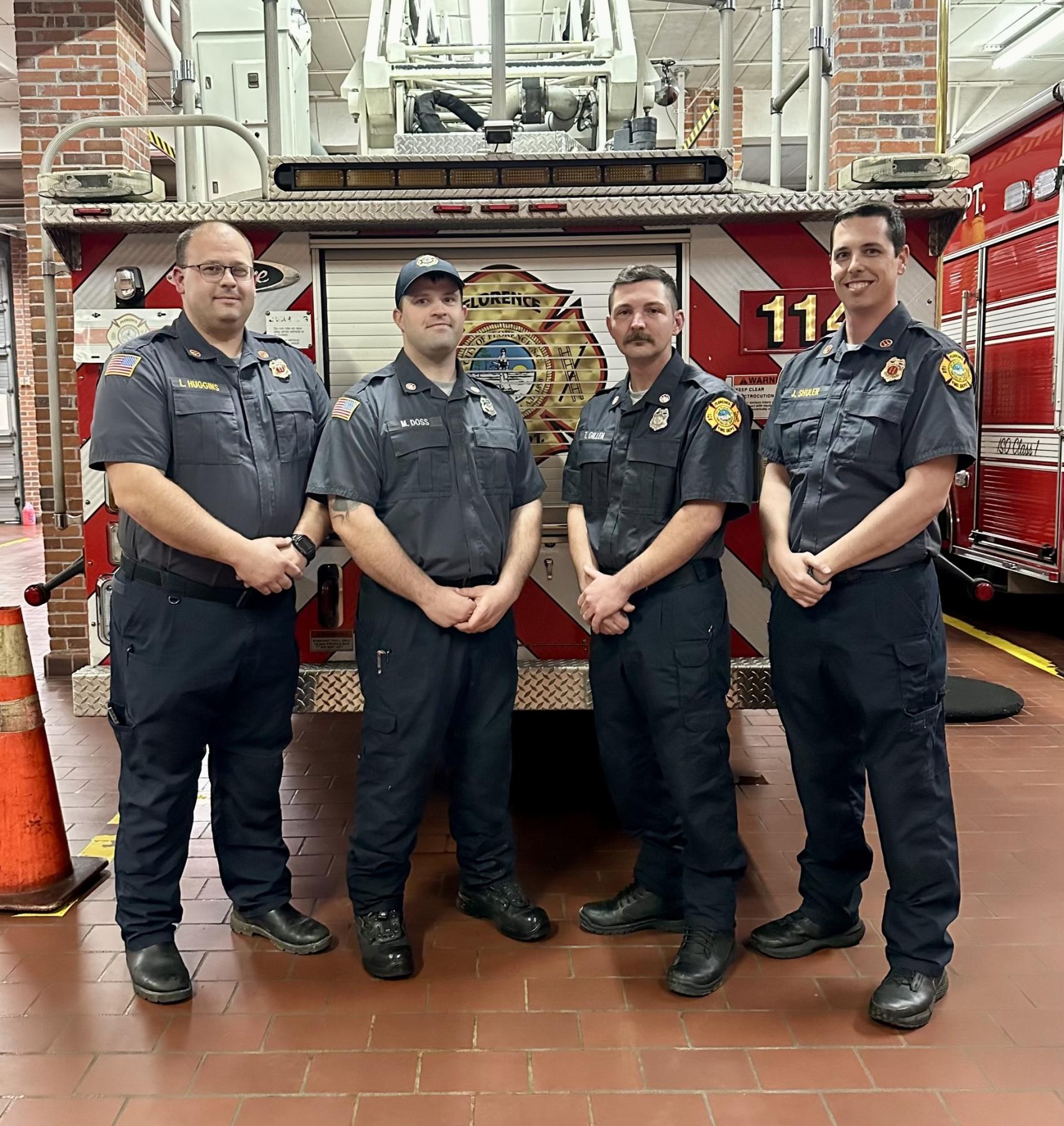 (L to R): Captain Huggins, Firefighter Doss, Firefighter Gillen, Captain Shuler